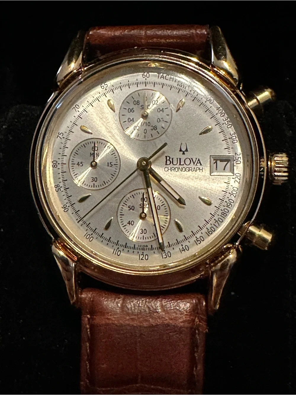 Vintage Bulova BVC302 46121 Gold Plated Chronograph Watch w/ Box